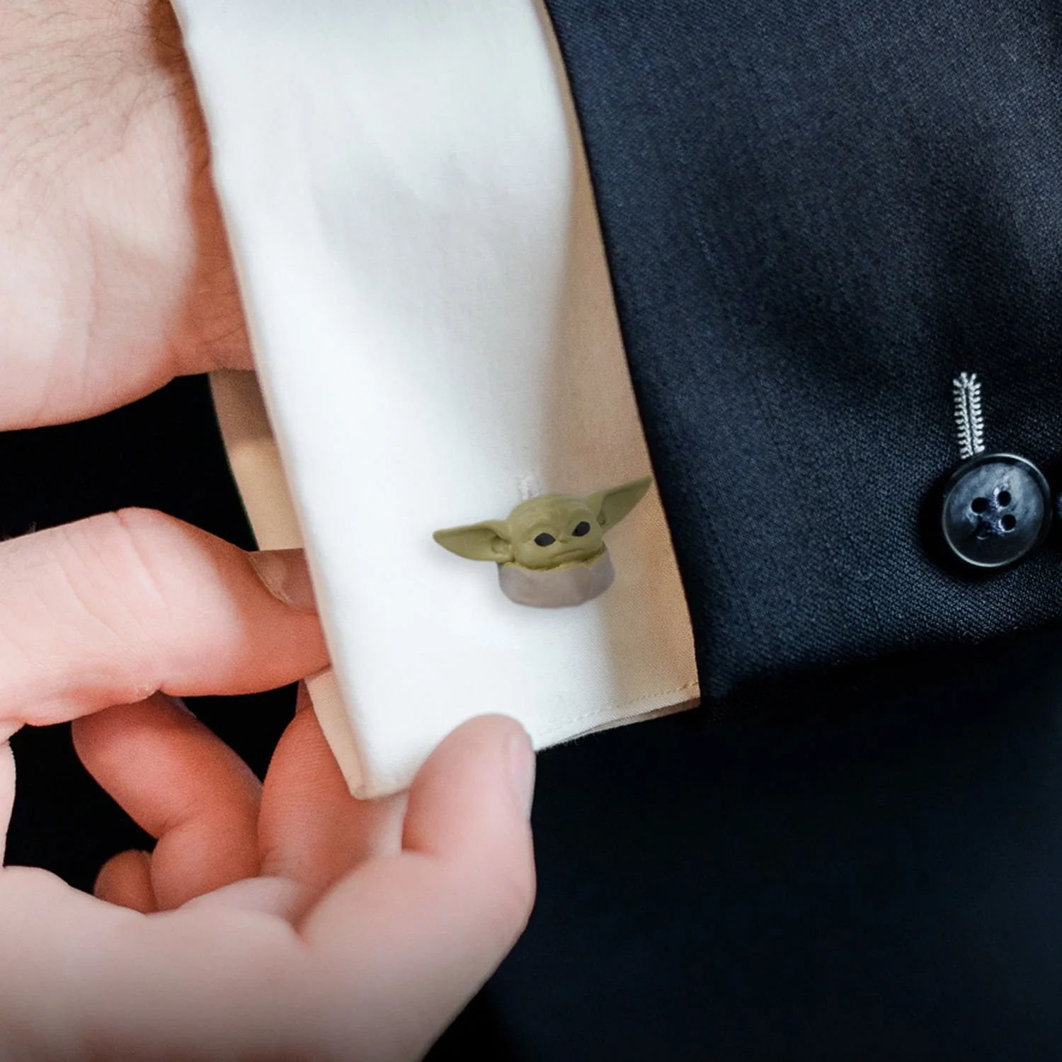 Star Wars Grogu 3D Cufflinks with Star Wars Logo Backing - Image 4